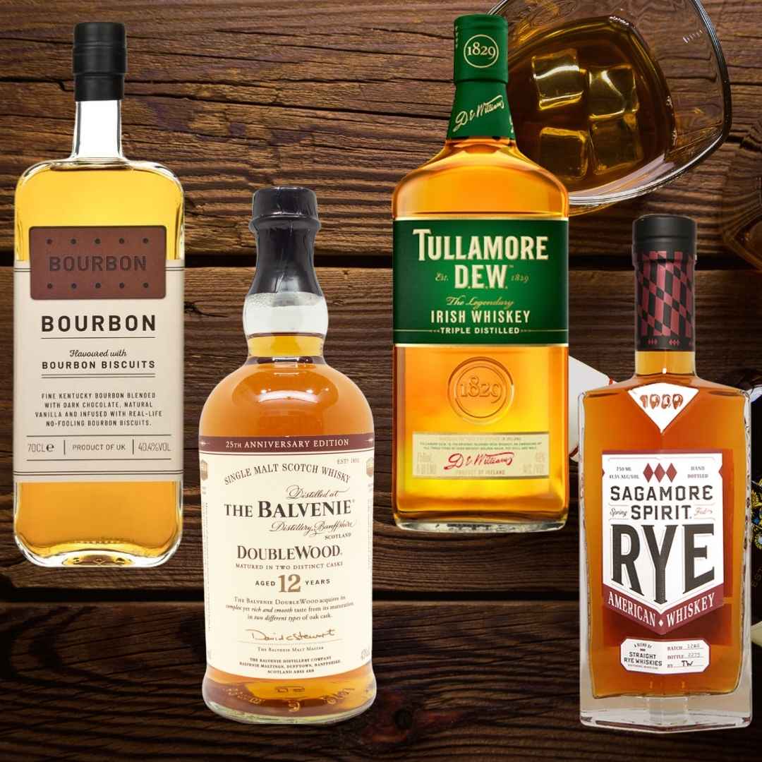 Bottles of Scotch, Bourbon, Irish and Rye whiskey