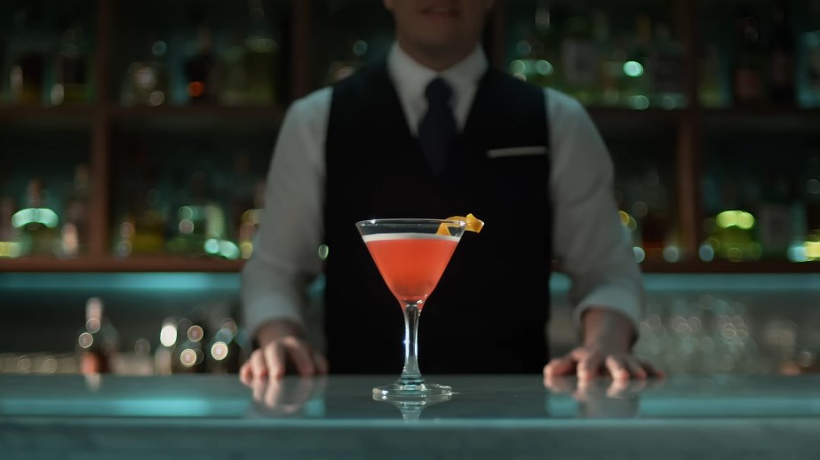 Expertly crafted cocktail, presented on a polished countertop