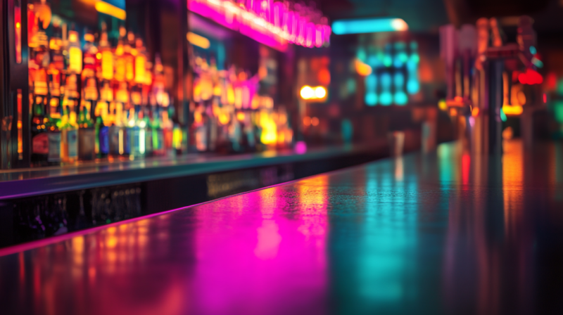 A Brightly Lit Bar Showcasing Vibrant Colors, Perfect for Setting the Mood for Fun and Engaging Bar Promotions