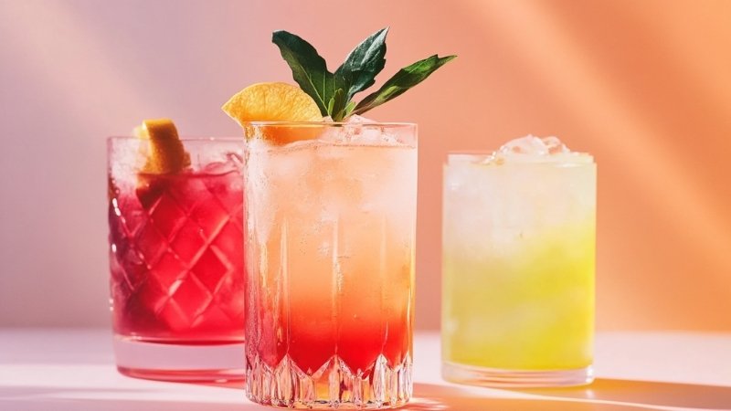 Stylishly presented alcohol-free spirits in vibrant mocktails