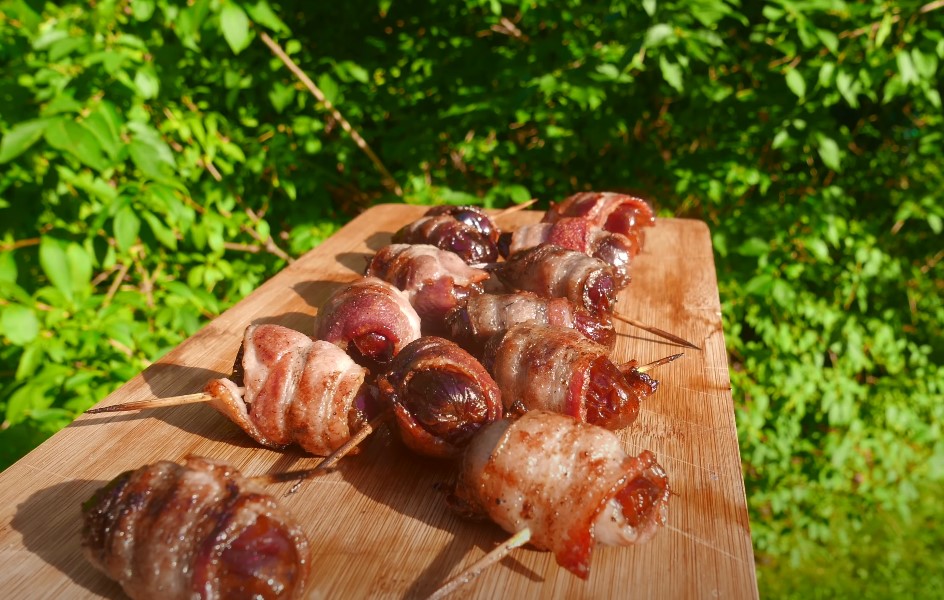 Crispy bacon-wrapped dates, ready to be savored