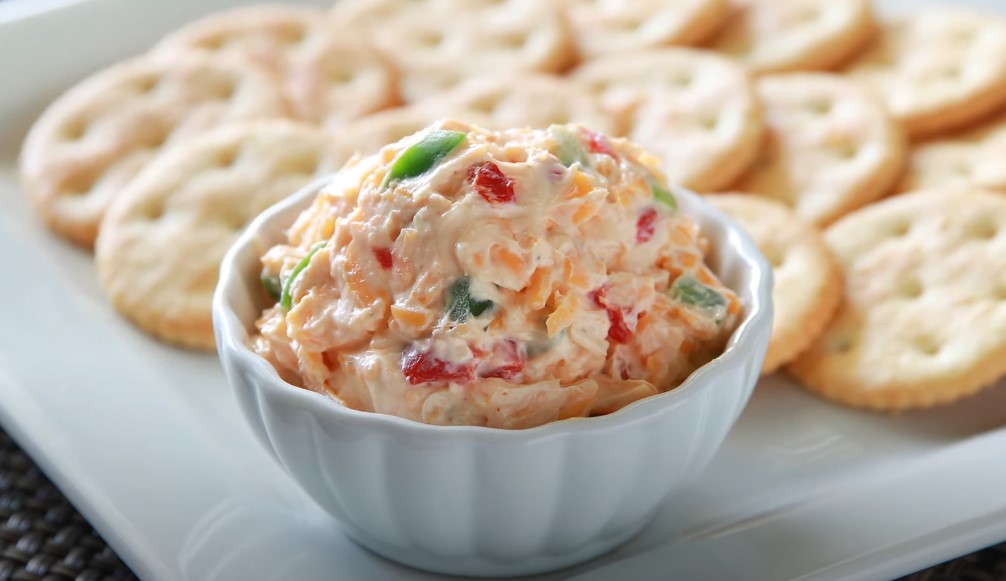 Creamy, cheesy dip, ready to be enjoyed with crispy crackers