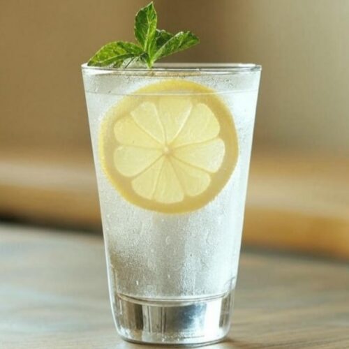 Refreshing vodka press garnished with mint and a lemon slice